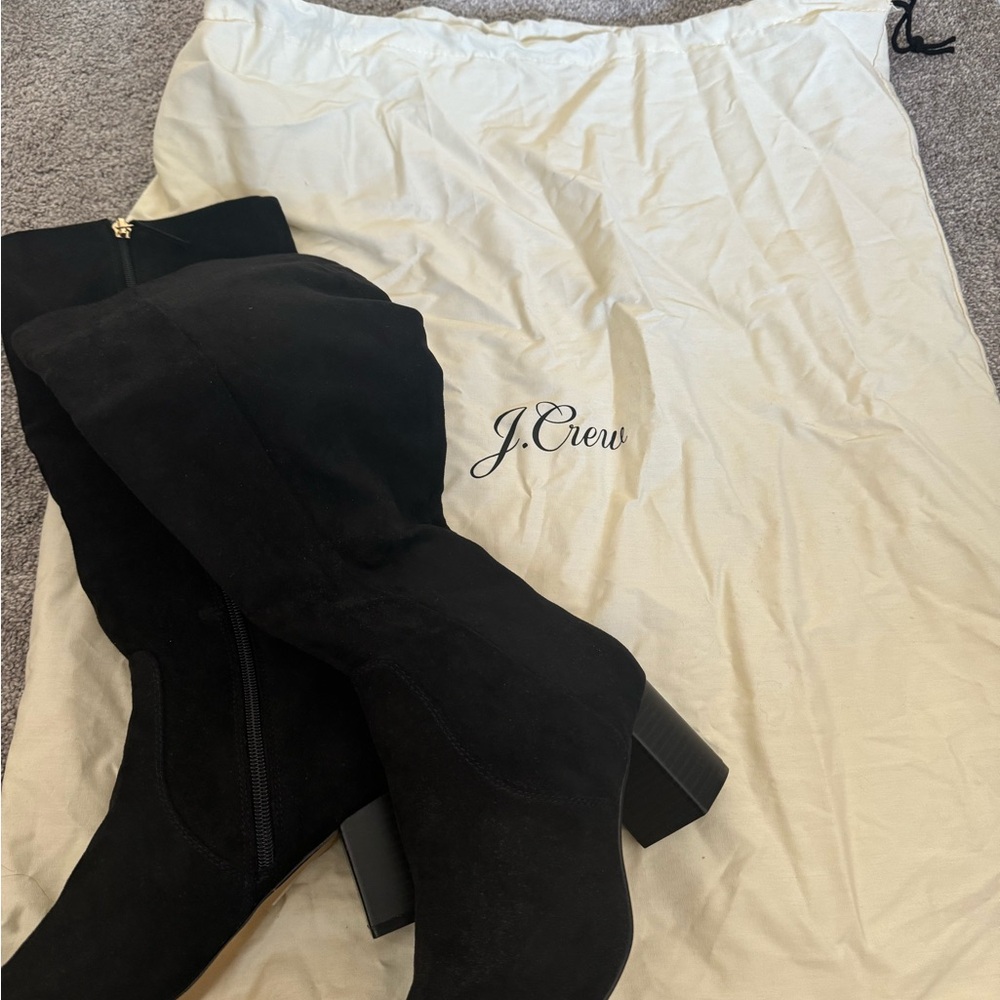 Jcrew black suede heeled riding boots